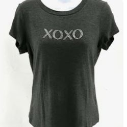 Size M XOXO Brand Logo Rhinestone Crystal Bling Grey Top Shirt