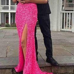Women's One Shoulder Sequin Prom Dresses Sparkly Mermaid Evening Gowns with Slit Size 8