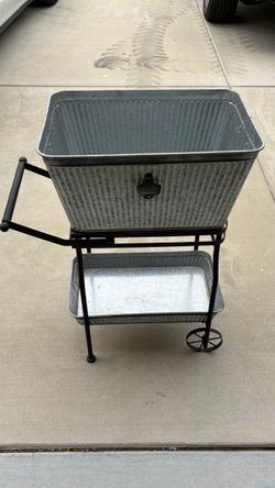 Galvanized Metal Beverage Cooler Cart