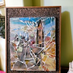 Vintage Mosaic 3D Watercolor Stained Glass Don Quixote Cork Mounted Painting