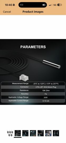 DROK 10K Temperature Sensor Probe, replacement part 1 Meter Waterproof Temp Sensor Probe, Stainless Steel 3950 NTC Temp Sensor Probe, Digital Temperat