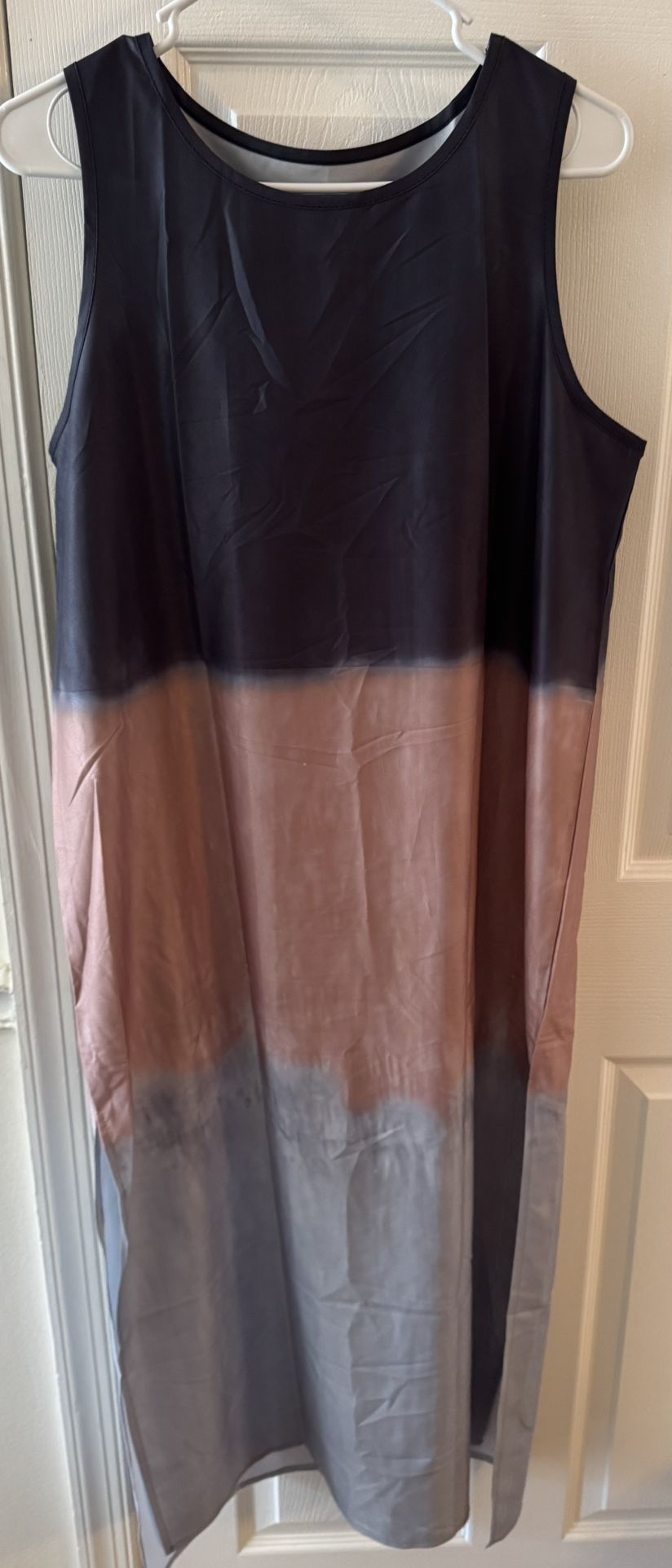 Midi Sundresses Trendy Tie Dye Print Side Slit Linen Sun Dress Flowy Boho Beach Maxi Long Dresses(cash & pick up only) size XL