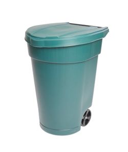 50 Gallon Green Plastic Wheeled Outdoor Hinged Lid Trash Can