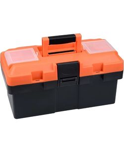 Heavy Duty Plastic Tool Box 14” - Small Top Accessory Boxes - Grip Handle - Removable Organizer Tools Tray - Secure Latch Locking Lid - Sturdy Frame