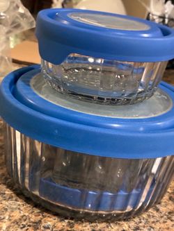 4 Pcs Anchor Hocking TrueSeal Glass Food Storage Container Set with Blue Lids