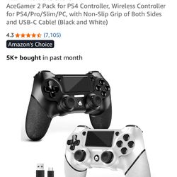ceGamer 2 Pack for PS4 Controller, Wireless Controller for PS4/Pro/Slim/PC, with Non-Slip Grip of Both Sides and USB-C Cable! (Black and White)