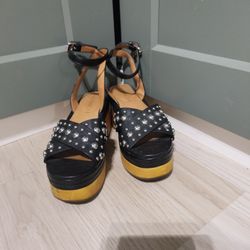 Coach Astor Studded Black Wood Clog Sandals