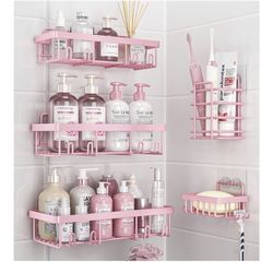 Pack Shower Caddy Organizer Rack Shelf for Inside Shower, Adhesive Bathroom Wall Storage Basket Rustproof Stainless Steel Shampoo Holder, Girly Bathro