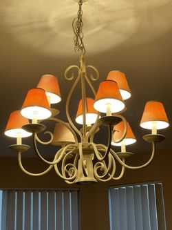 MCM Art Deco Wrought Iron 6 Arm Chandelier