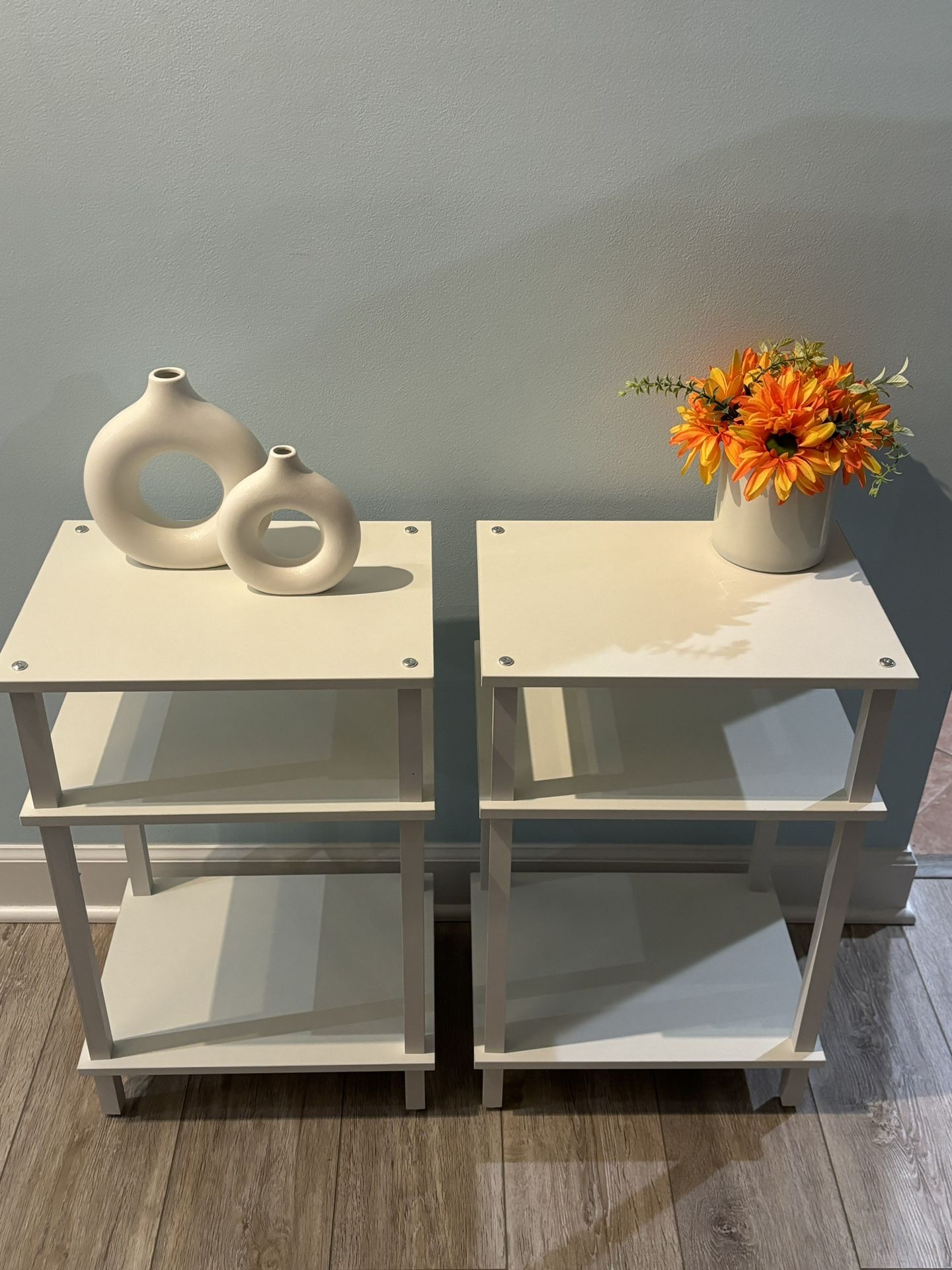 Set of 2 End Table, Side Table, Nightstand, 3-Tier Storage Shelf White NEW