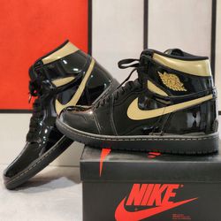 Nike Air Jordan 1 , Black/Gold Patent, Collectors Edition, US Size 12 Men’s , New-in- box, 100% Authentic 