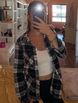 Black & White Plaid Button-Up Shirt