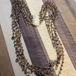 Vintage 14k Gold Gemstones Necklace 