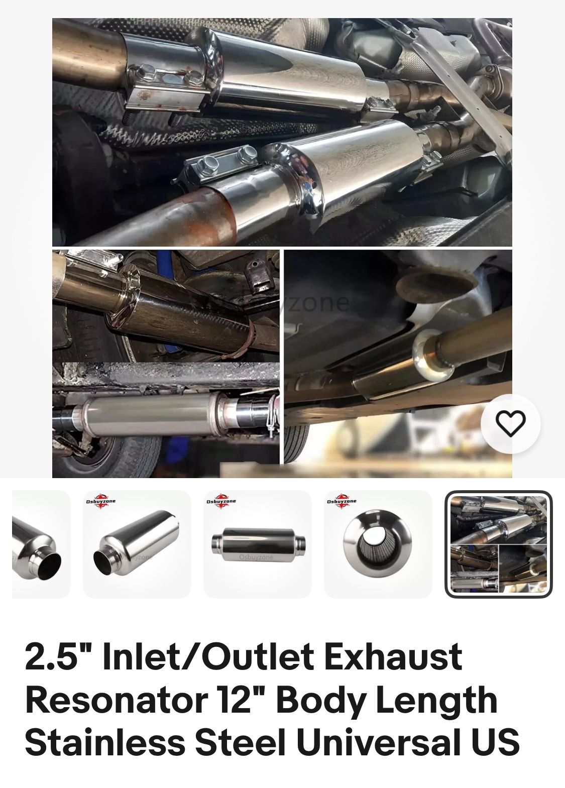 2.5" Inlet/Outlet Exhaust Resonator 12" Body Length Stainless Steel Universal
