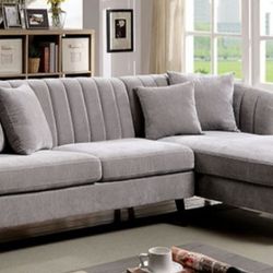 Brand New Grey Mid-Century Modern Style Sofa (Pillows Included)