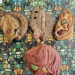 Baseball Catchers Mitt Lot With 1 First Basemans Glove
