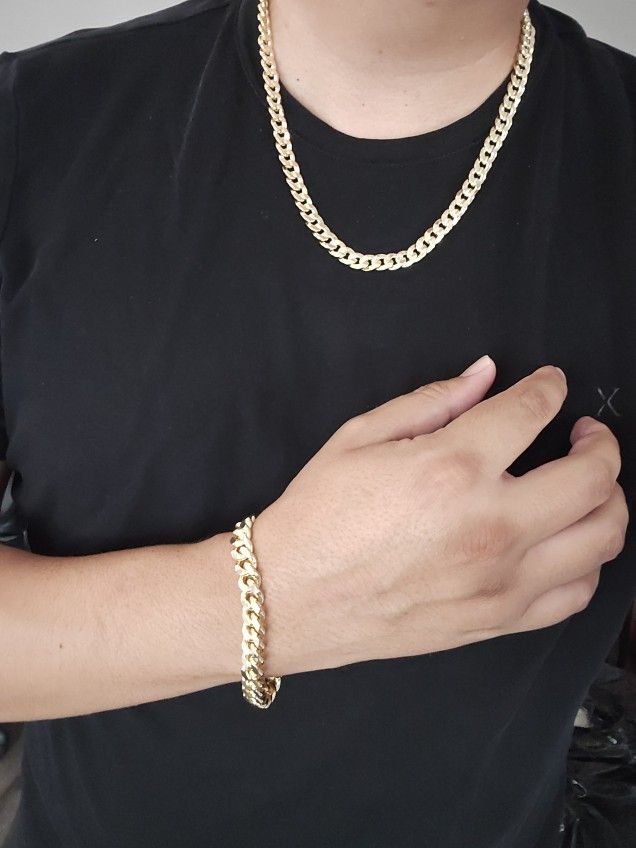 18k Gold-filled Cuban Link and Bracelet Set