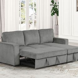 Brand New Grey Corduroy Sectional Sofa Storage Sleeper 