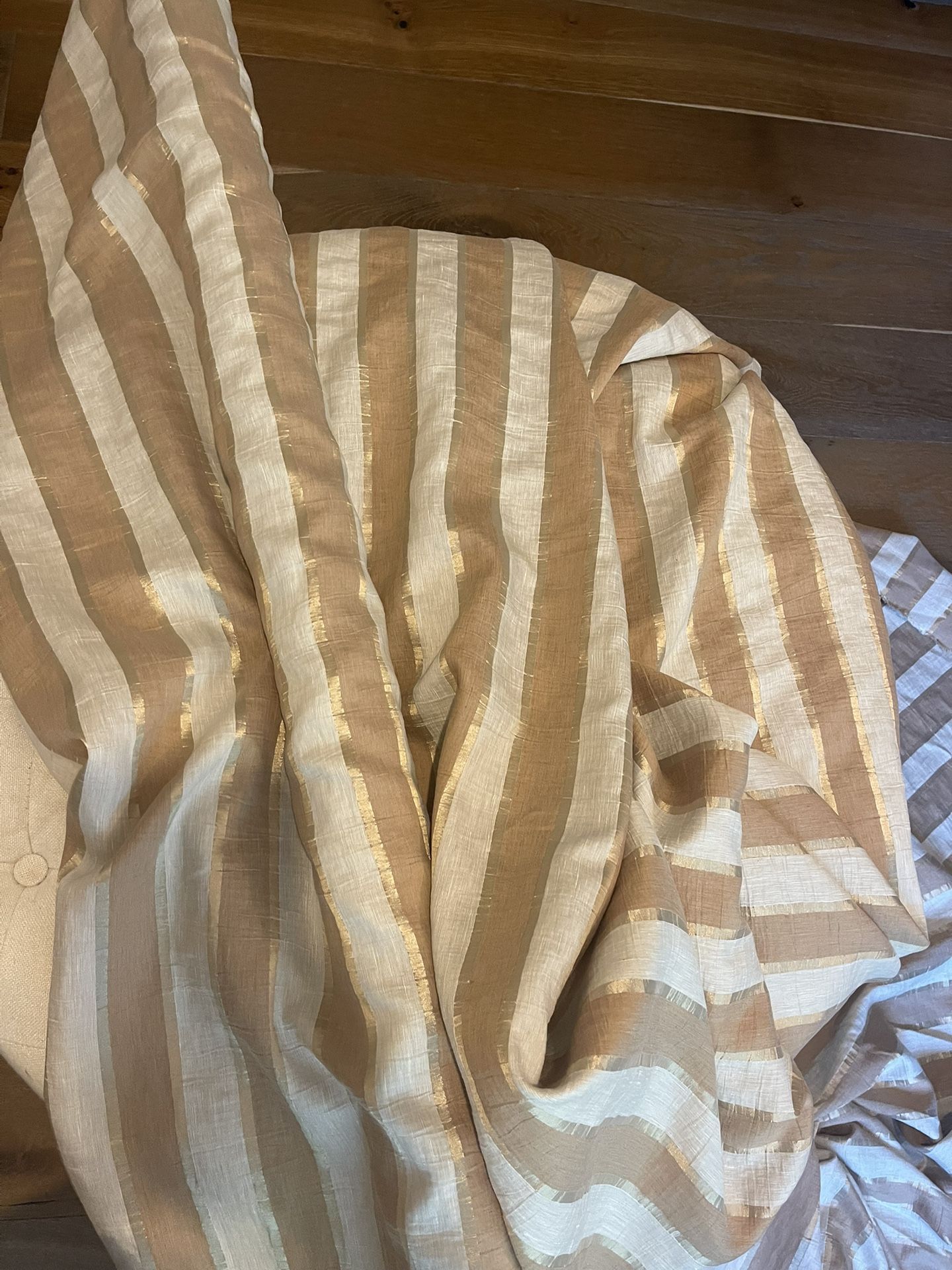 100% Linen Fabric Gold Stipe