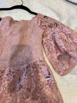 #26 - FREE Shein Curve Mauve Pink Lace Smocked Peplum Top 0XL Bell Sleeve Romantic Cottagecore