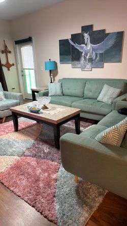 Teal Tufted living room set