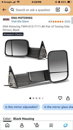 DNA Motoring TWM-013-T111-BK Pair of Towing Side Mirrors, Black Amazon's Choice ヨ