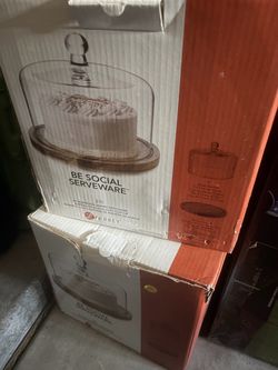 Libbey Be Social Acacia Wood Cake Server with Glass Dome