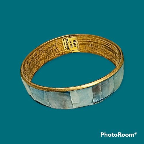 Vintage Handcrafted Brass Enamel Bangle With Mother Of Pearl