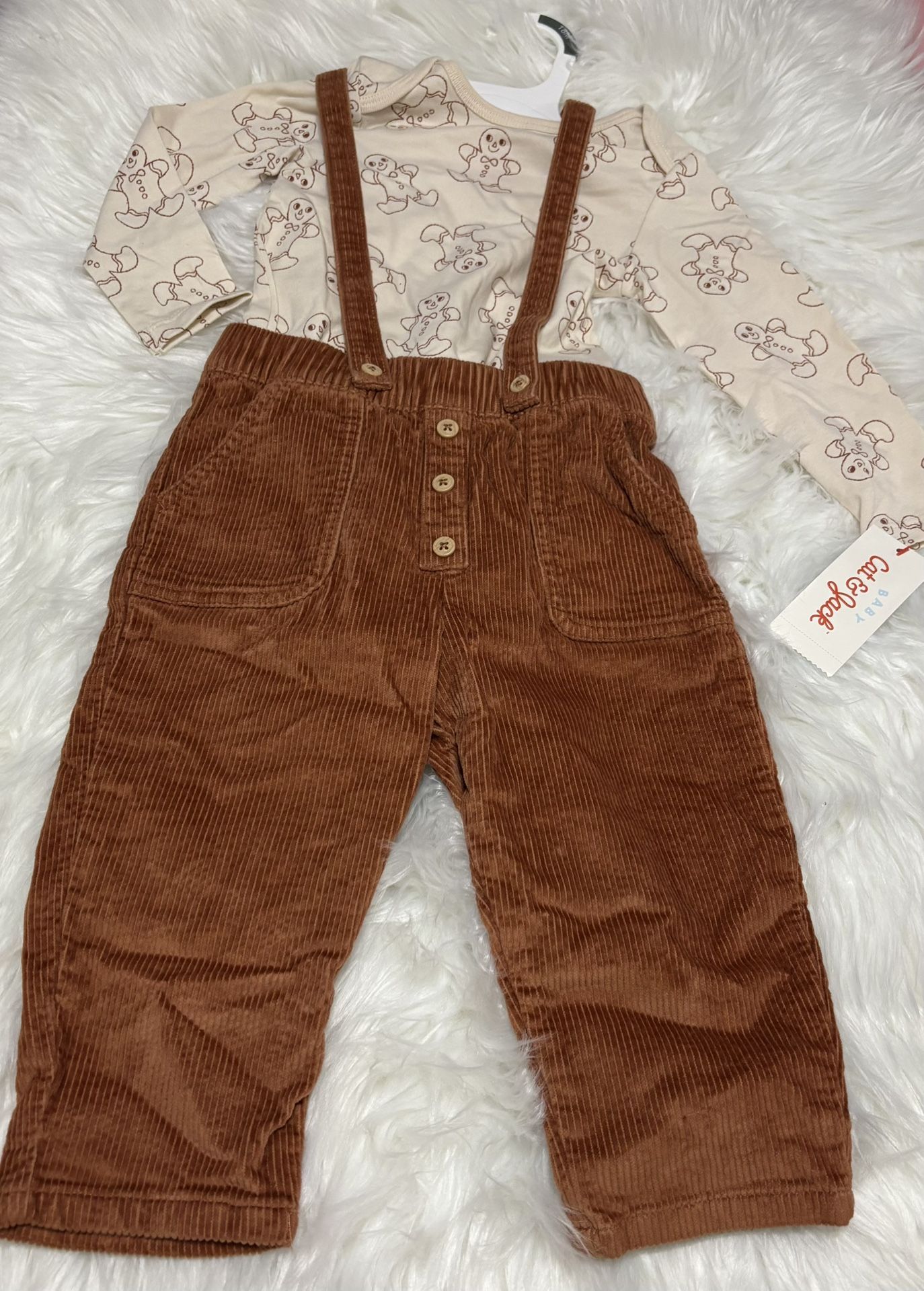 New! Cat & Jack Gingerbread Overall Outfit *18 Months 
