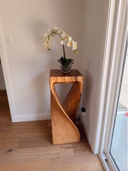 Sculptural Wood Pedestal Side Table / Plant Stand — $40