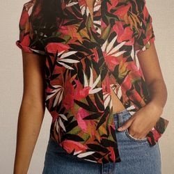 Billabong Hawaiian Daze Print Collar Button Down Front Knot Women’s Shirt M NWOT