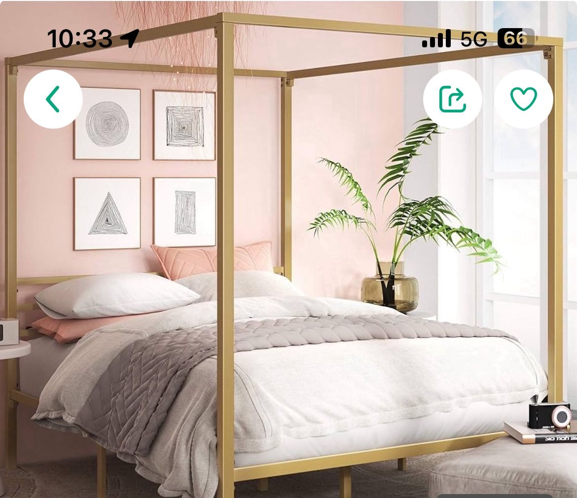 ZINUS Patricia Gold Metal Queen Size Canopy Platform Bed - New In Open Box 