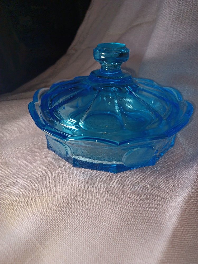 Vintage Fostoria Bicentennial Candy Bowl Aqua Blue