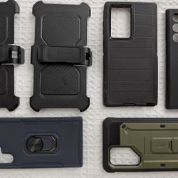 Galaxy S22 Ultra 5x cases, OtterBox, Supcase, S-View flip, clip/holster bundle