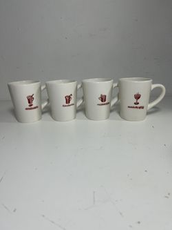 Lot of 4 Williams Sonoma   coffee/tea mugs white/red colors , 11oz