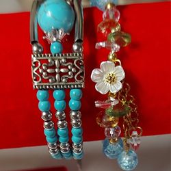 Beautiful Two Bracelets, Blue And White $ 18.00