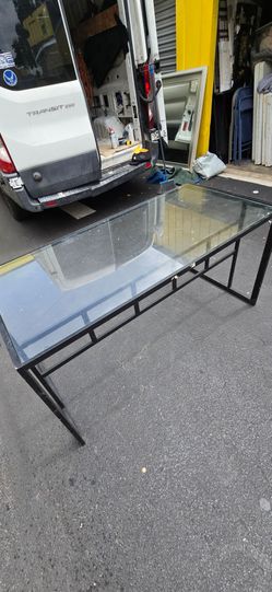 Modern Black Metal & Clear Glass Table – Sleek Office Desk / Dining Table