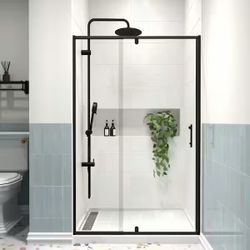 Imperial Modern 42 in. W x 71 in. H Pivot Swing Semi-Frameless Shower Door in Matte Black Finish with 1/4 in. (6mm) Clear Glass