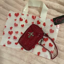 NWT Candies Red Croc-Embossed Wristlet with Cross Accent