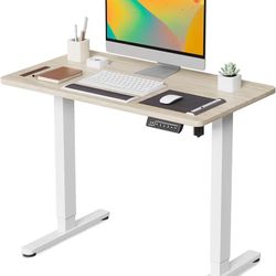 JOY worker Small Electric Standing Desk, 35" x 20" Whole Piece Height Adjustable Desk with Memory Controller, Light Walnut Sit to Stand Workstation fo