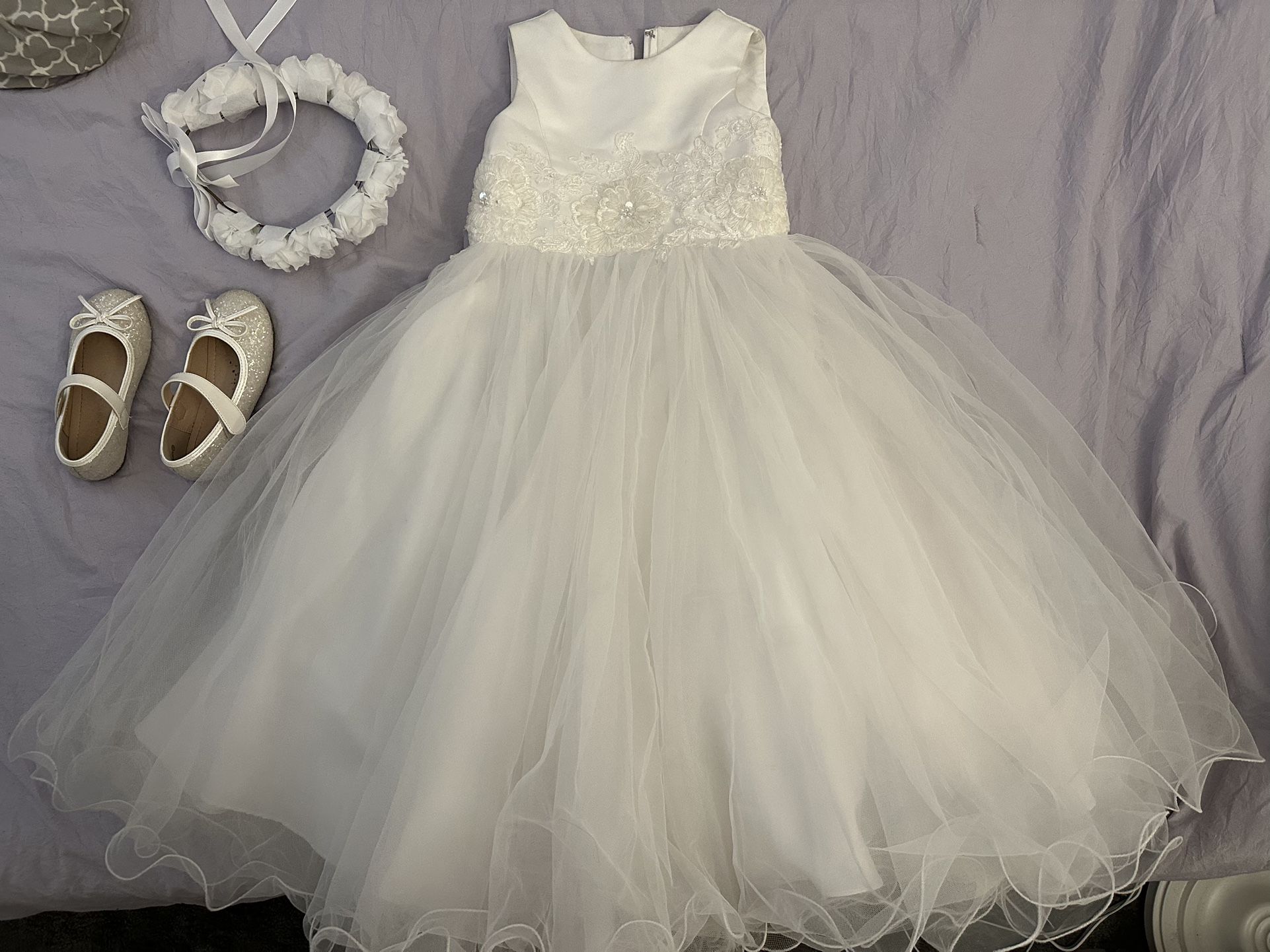 Flower Girl Dress With Shoes And Crown 