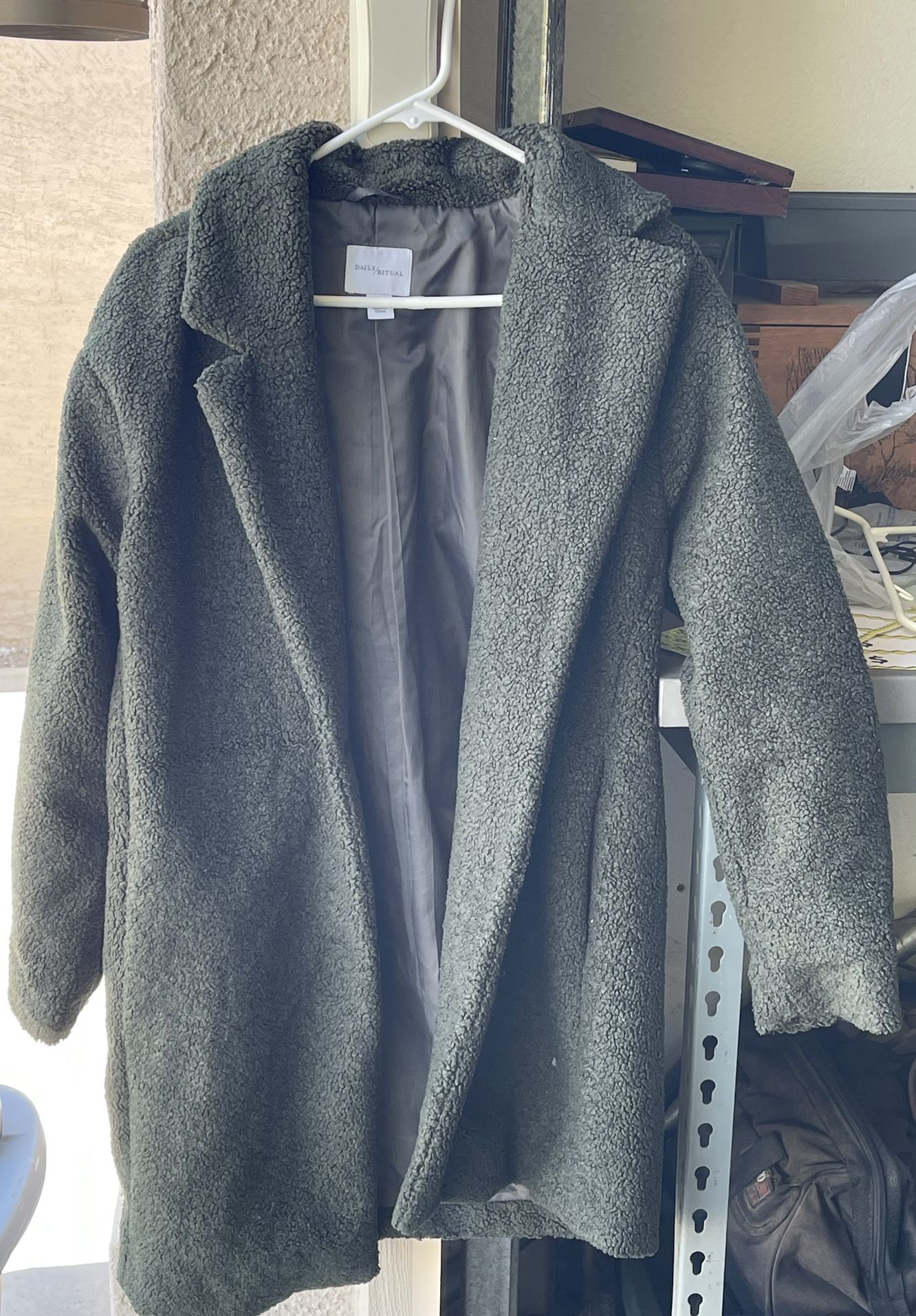 Daily Ritual Teddy Bear Fleece Oversized-Fit Lapel Jacket 