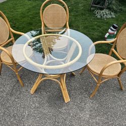 Boho Rattan Glass Table And 3 Chairs 