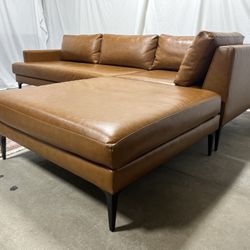 Free Delivery‼️ West Elm Andes 105” Leather Sectional In Saddle Vegan Leather 