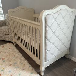 Crib (Bertini Tinsley) and Pottery Barn crib mobile musical with arm