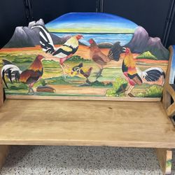 New Artisan Carved Wood Roosters 🐓 Bench Gallo Rustic Banco 4ftW