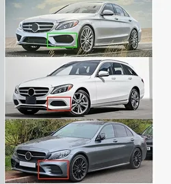 Front Lower Bumper Fog Light Mesh Grille for 2015-2018 Mercedes W205 C-Class - Matte Black (New)
