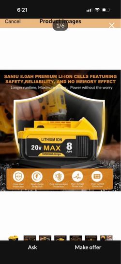 8.0Ah DCB200 Battery Compatible with Dewalt 20V Battery DCB200 DCB201 DCB203 DCB207 & DCD DCF DCG Series (Not Made in Dewalt)
