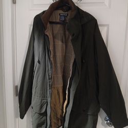 Vintage NAUTICA long Trench Style Jacket (Made In Hong Kong) Microfiber Leather And Cotton.