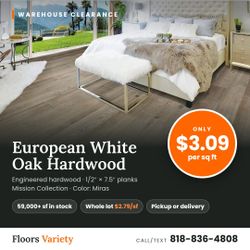 European White Oak Hardwood Floors - $3.09/sf Clearance - 7.5" Wide